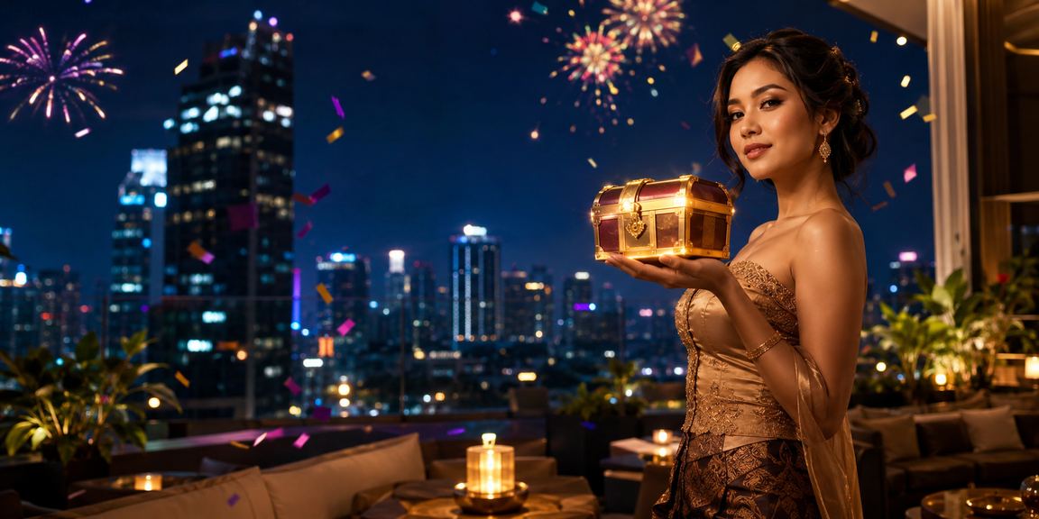 Suasana festival malam penuh warna dengan hiburan casino dan permainan online