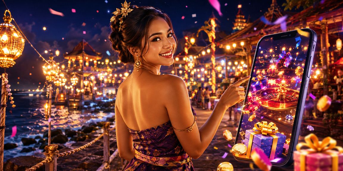 Pengguna mengakses platform casino online dari ponsel di pasar malam yang ramai