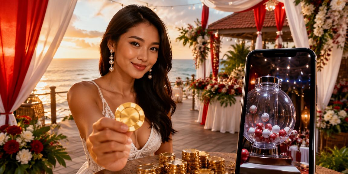 Pengguna bersantai di pantai sambil mengakses platform hiburan online dari ponsel